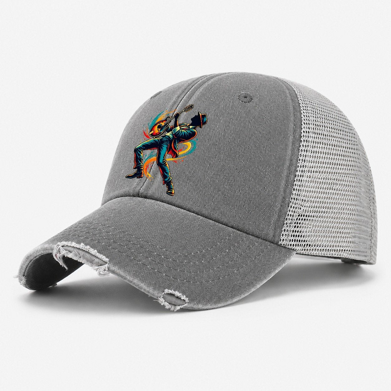 Mandolin Icon Music Instruments Washed Trucker Hat – Grey