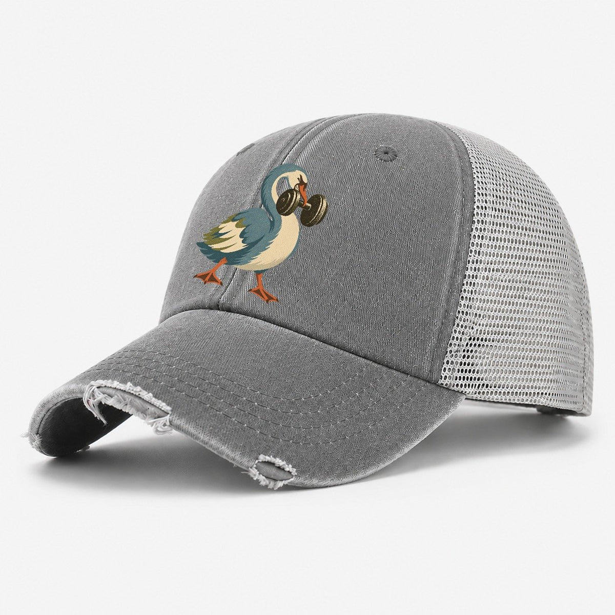 Swan Neck Curl Animal Lifters Washed Trucker Hat – Grey