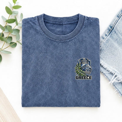 Greece Country Pride Left Chest Vintage T-shirt – Washed Blue