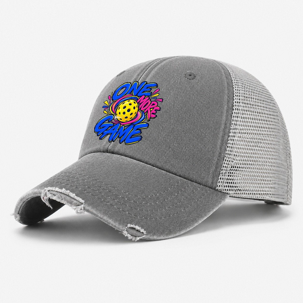 One More Game Pickleball Life Washed Trucker Hat – Grey