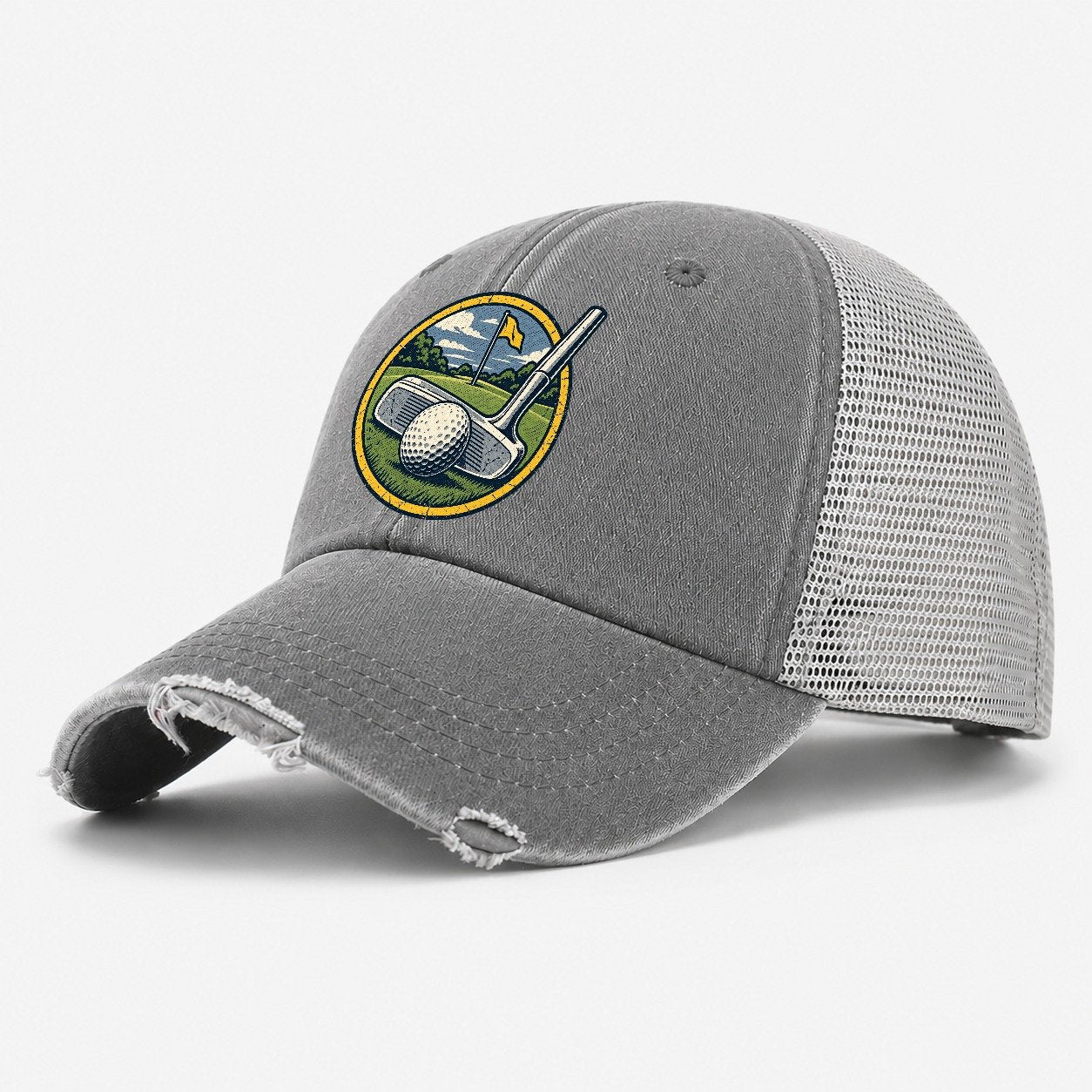 Putter And Ball Circle Golf Life Washed Trucker Hat – Grey