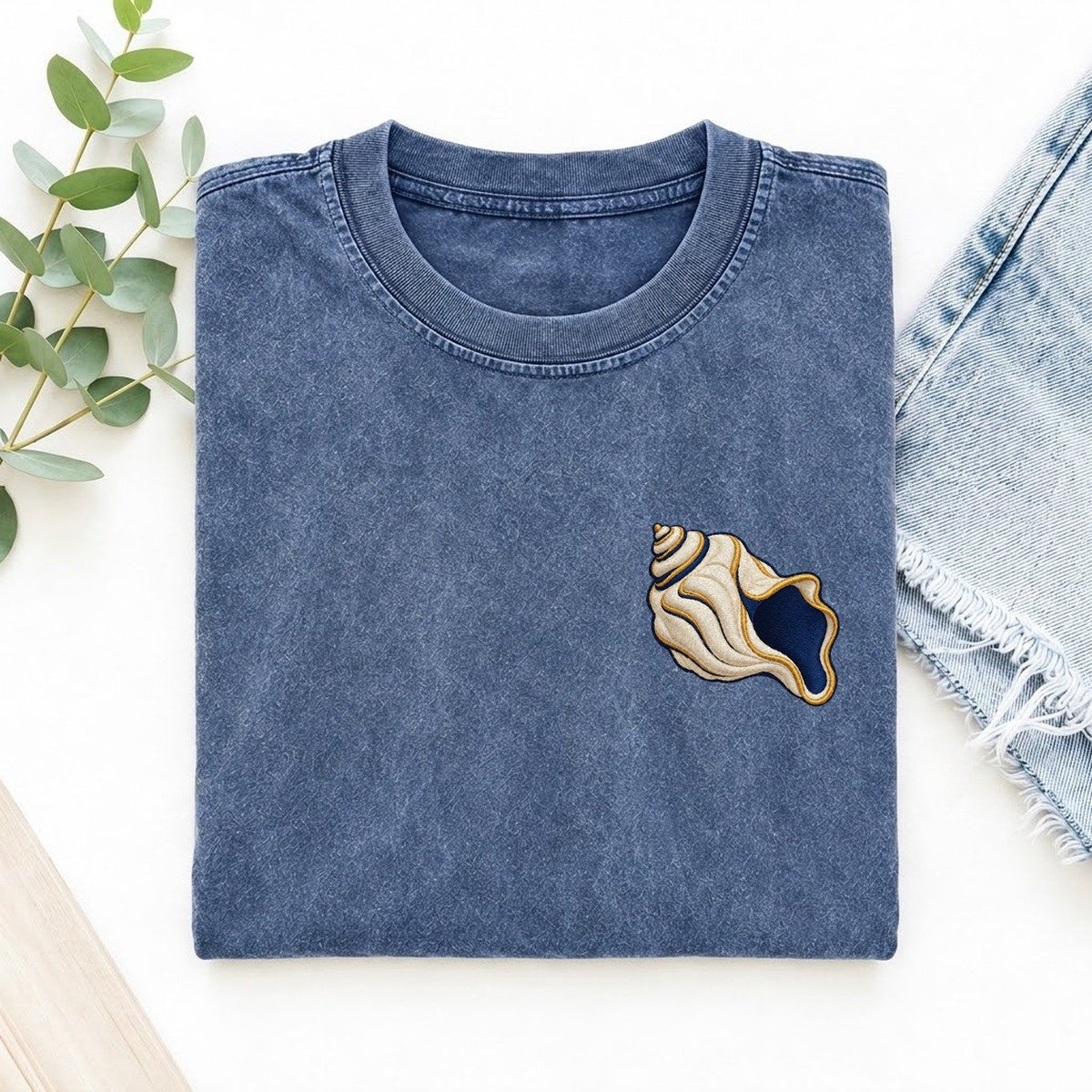 Ritual Conch Curl Left Chest Vintage T-shirt – Washed Blue