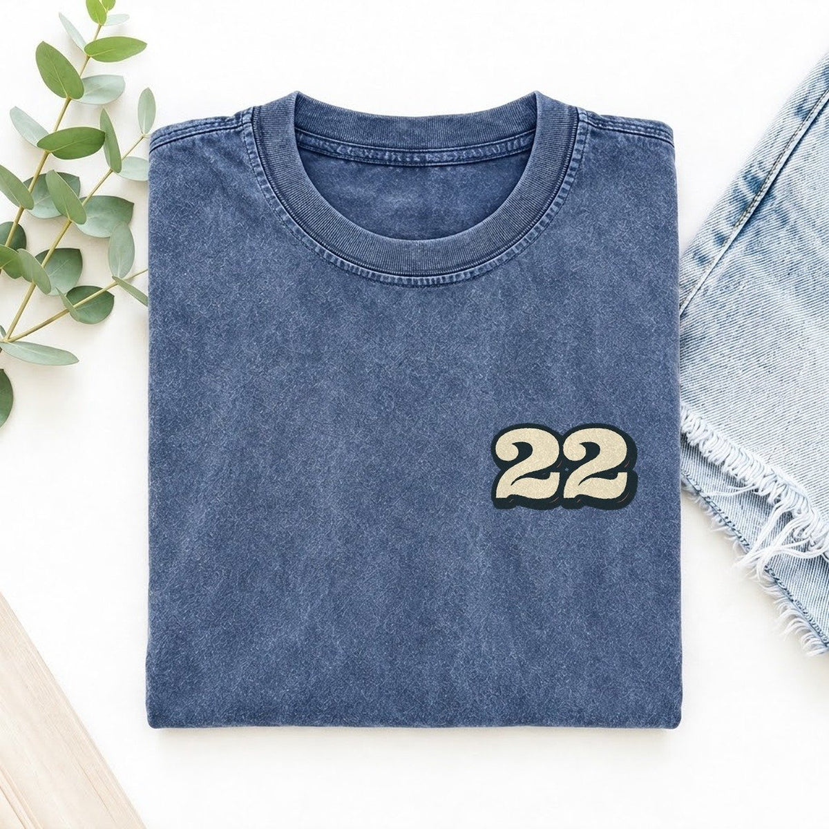 Number 22 Left Chest Vintage T-shirt – Washed Blue
