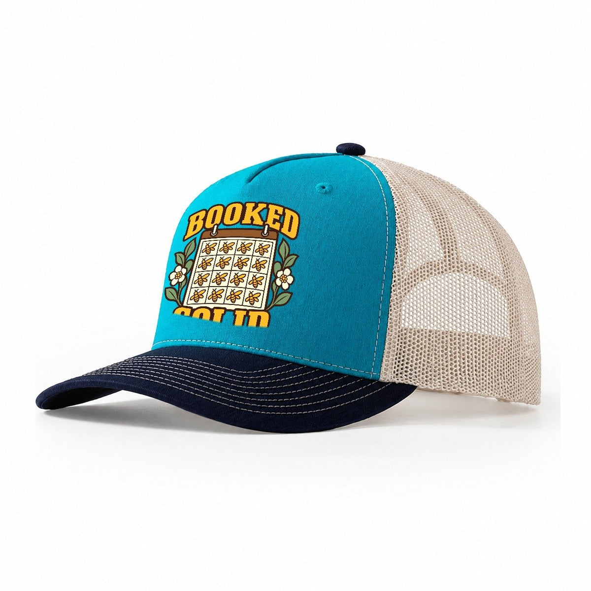 Booked Solid Beekeeping Trucker Hat – Teal Navy