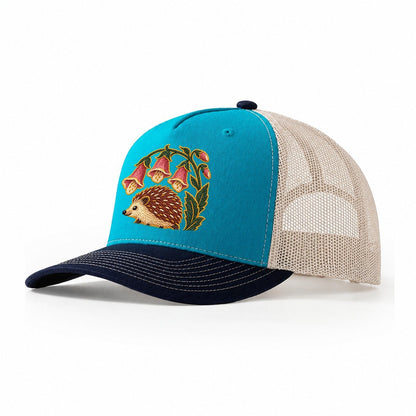 English Foxglove And Hedgehog Uk Culture Heritage Trucker Hat – Teal Navy