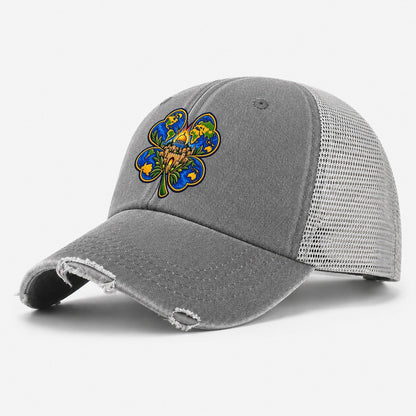 Clover Leaf World Map Jerusalem Washed Trucker Hat – Grey