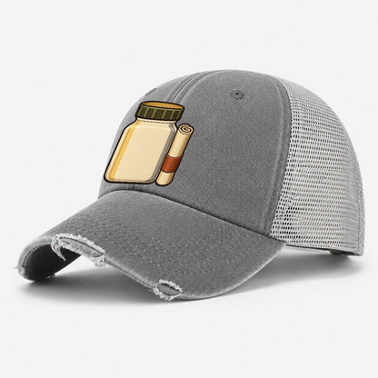 Jar Cache And Log Roll Geocaching Washed Trucker Hat – Grey