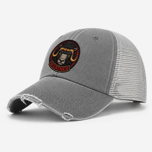 Musk Ox Weather Badge Washed Trucker Hat – Grey