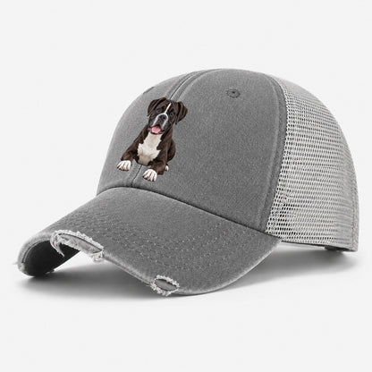 Black Reverse Brindle Boxer Washed Trucker Hat – Grey