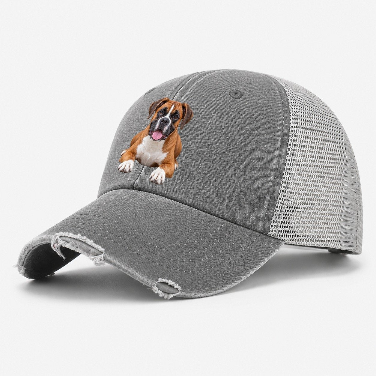 Boxer Lying Down Top Breeds Washed Trucker Hat – Grey