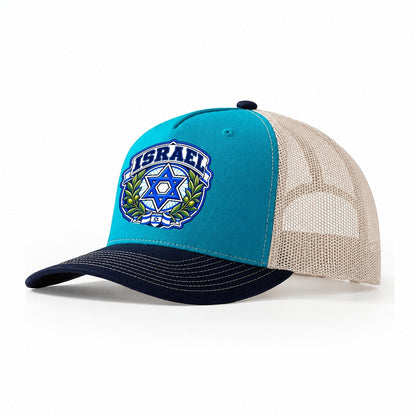 Israel Retro Badge Country Logos Trucker Hat – Teal Navy