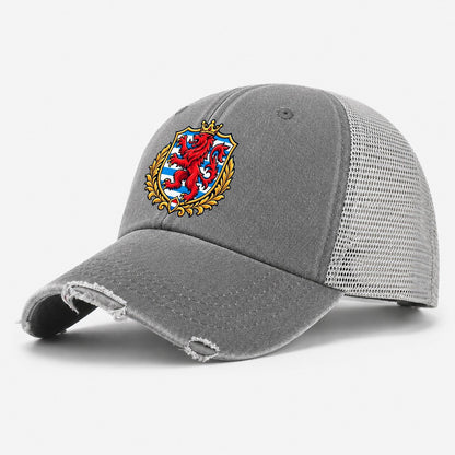 Luxembourg Minimal Emblem Country Logos Washed Trucker Hat – Grey