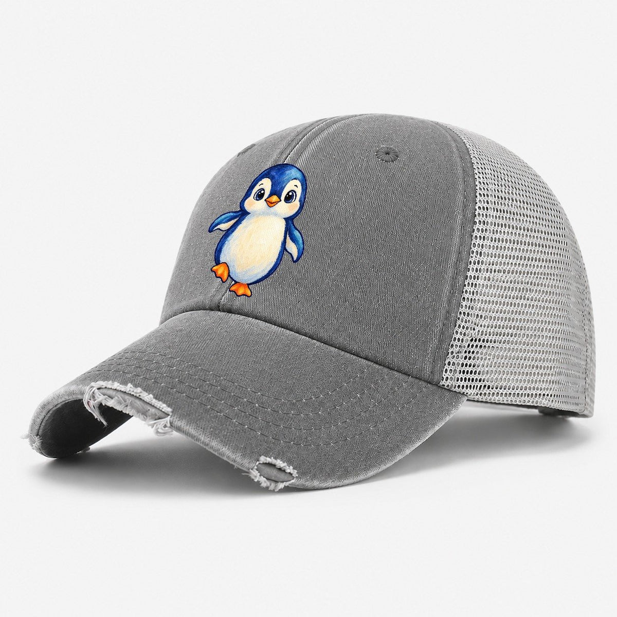 Penguin Front Waddle Sea Sprite Washed Trucker Hat – Grey