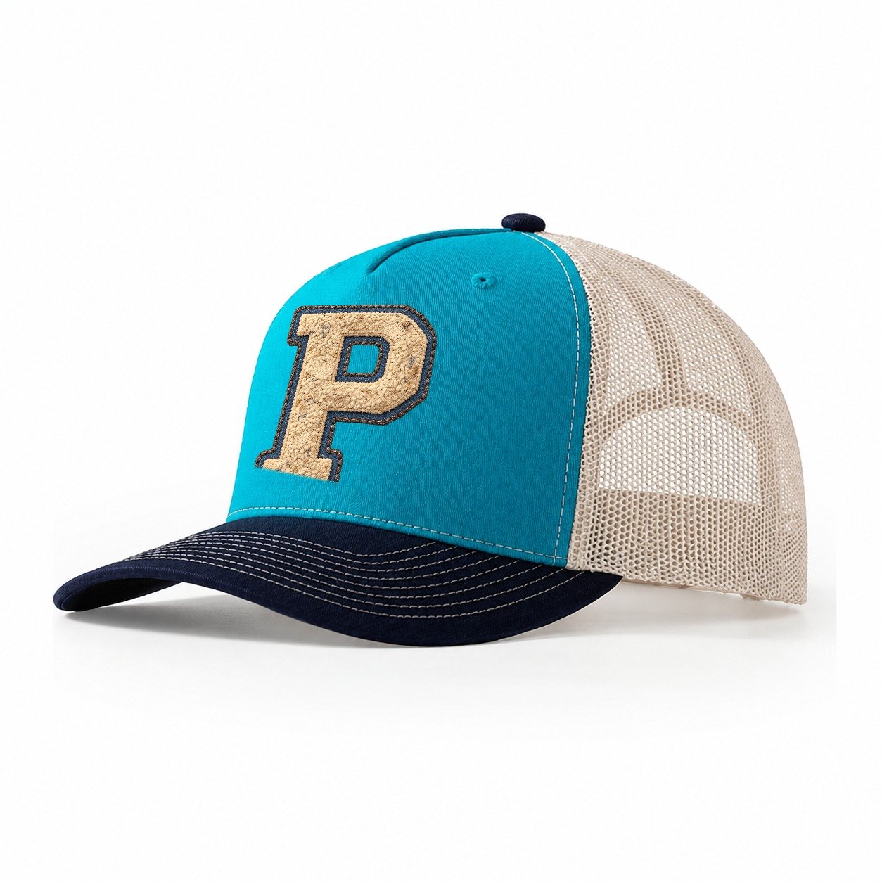 Varsity Chenille P Monogram Trucker Hat – Teal Navy