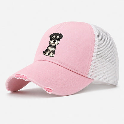Miniature Schnauzer Sitting Sweetheart Washed Trucker Hat – Light Pink