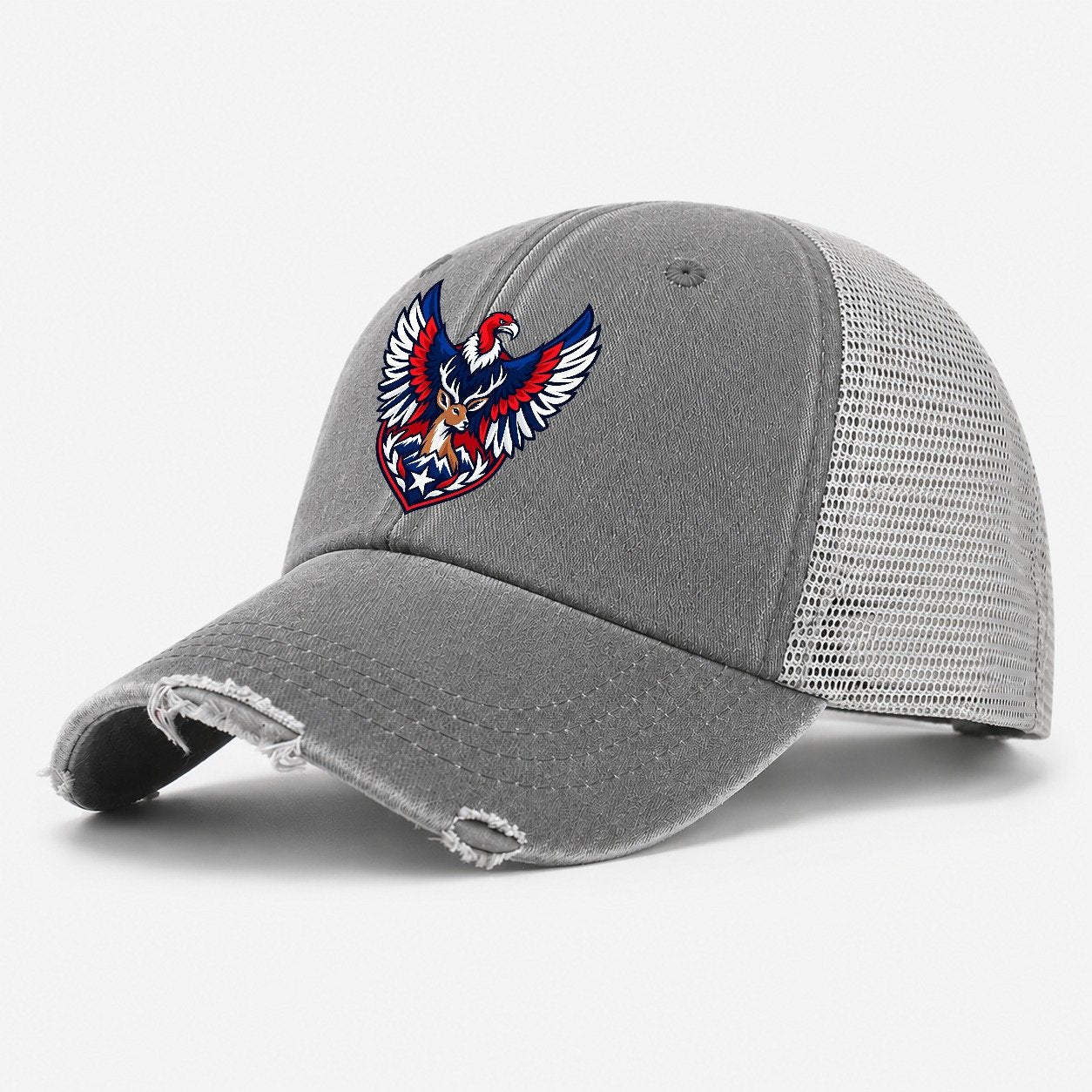 Chile Minimal Emblem Country Logos Washed Trucker Hat – Grey