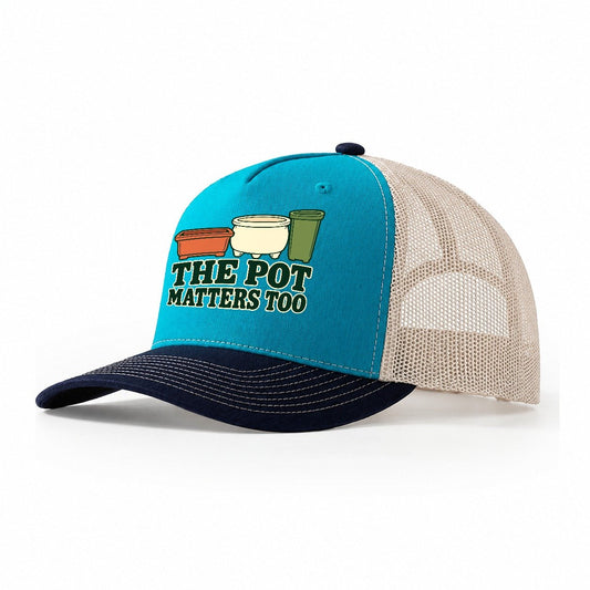 The Pot Matters Too Bonsai Trucker Hat – Teal Navy