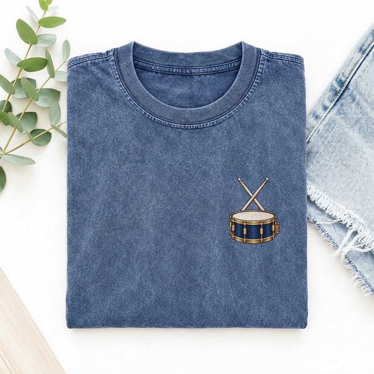 Snare Drum Symbol Emblems Left Chest Vintage T-shirt – Washed Blue