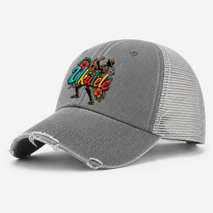 Ukulele Wordmark Music Instruments Washed Trucker Hat – Grey