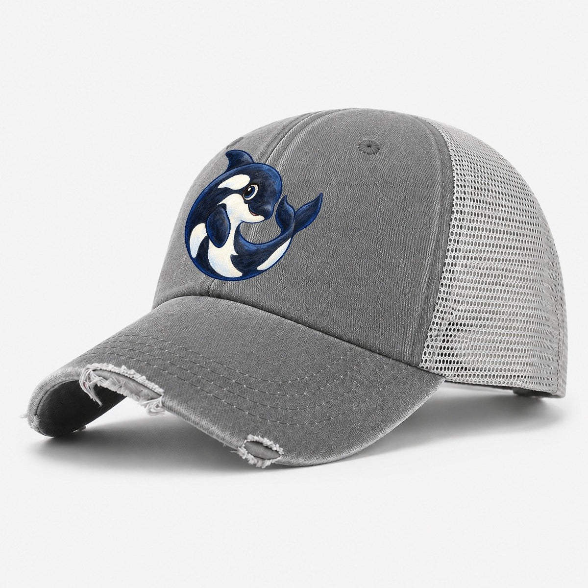 Orca Moon Curl Sea Sprite Washed Trucker Hat – Grey