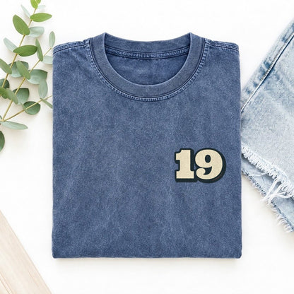 Number 19 Left Chest Vintage T-shirt – Washed Blue