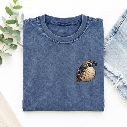 Quail Topknot Turn Left Chest Vintage T-shirt – Washed Blue