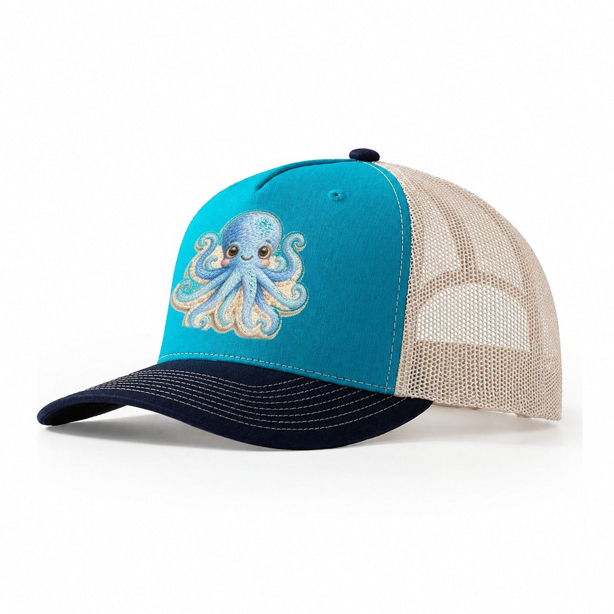 Pufferfish Puff Hello Sea Sprite Trucker Hat – Teal Navy