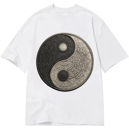 Mandala Yin Yang Pattern Classic T-shirt – White