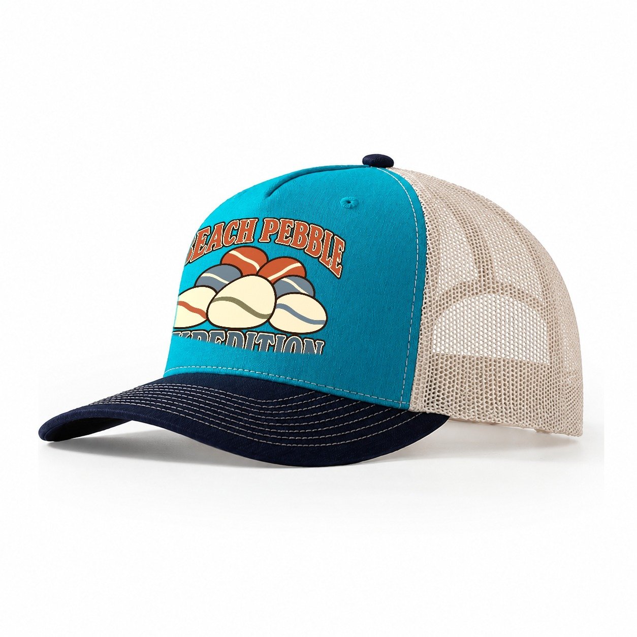Beach Pebble Expedition Rocks And Minerals Trucker Hat – Teal Navy