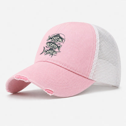 Cast Catch Repeat Fishing Elegant Washed Trucker Hat – Light Pink