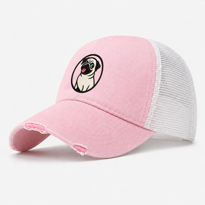 Playful Pug Washed Trucker Hat – Light Pink