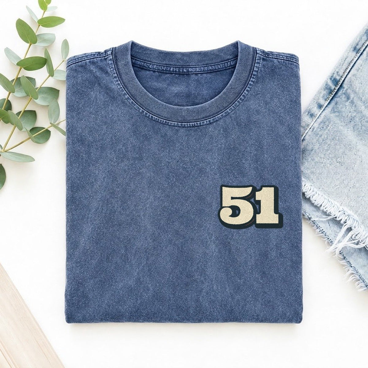 Number 51 Left Chest Vintage T-shirt – Washed Blue