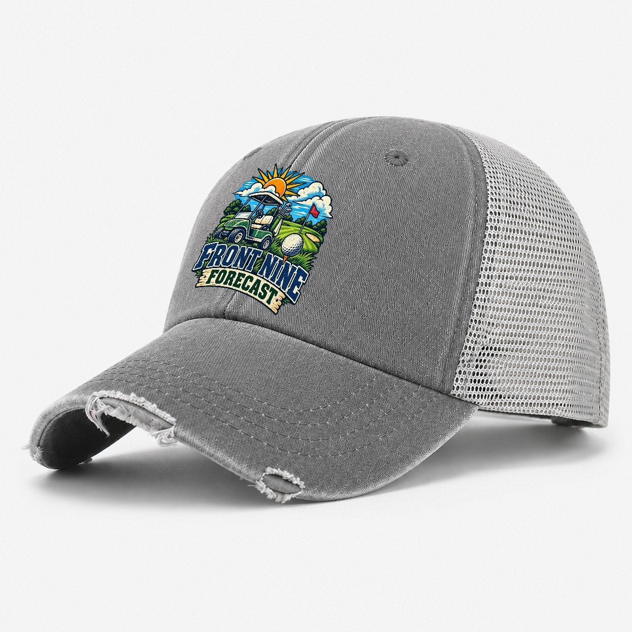 Front Nine Forecast Golf Life Washed Trucker Hat – Grey