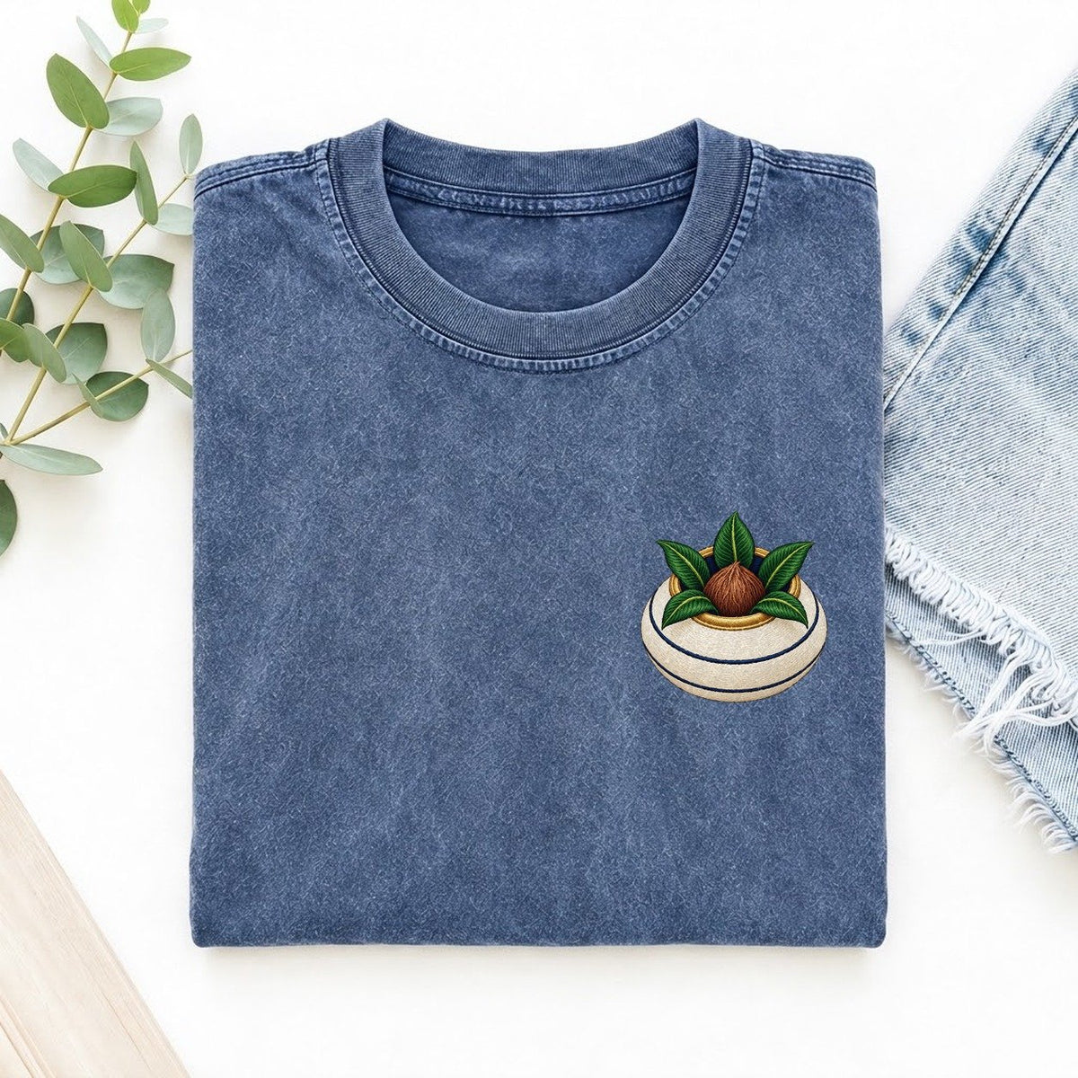 Kalash Coconut Crown Left Chest Vintage T-shirt – Washed Blue