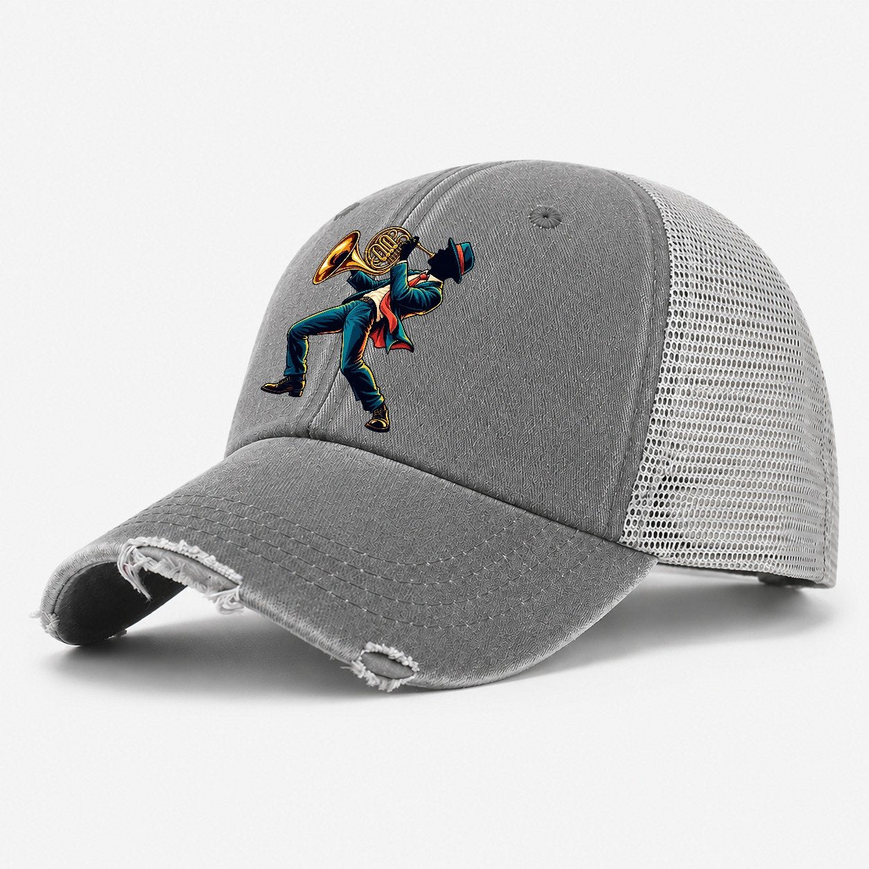 French Horn Icon Music Instruments Washed Trucker Hat – Grey
