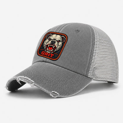 Bulldog Grit Badge Washed Trucker Hat – Grey