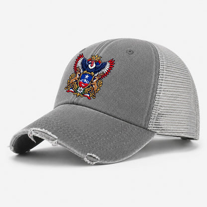 Chile Heraldic Crest Country Logos Washed Trucker Hat – Grey