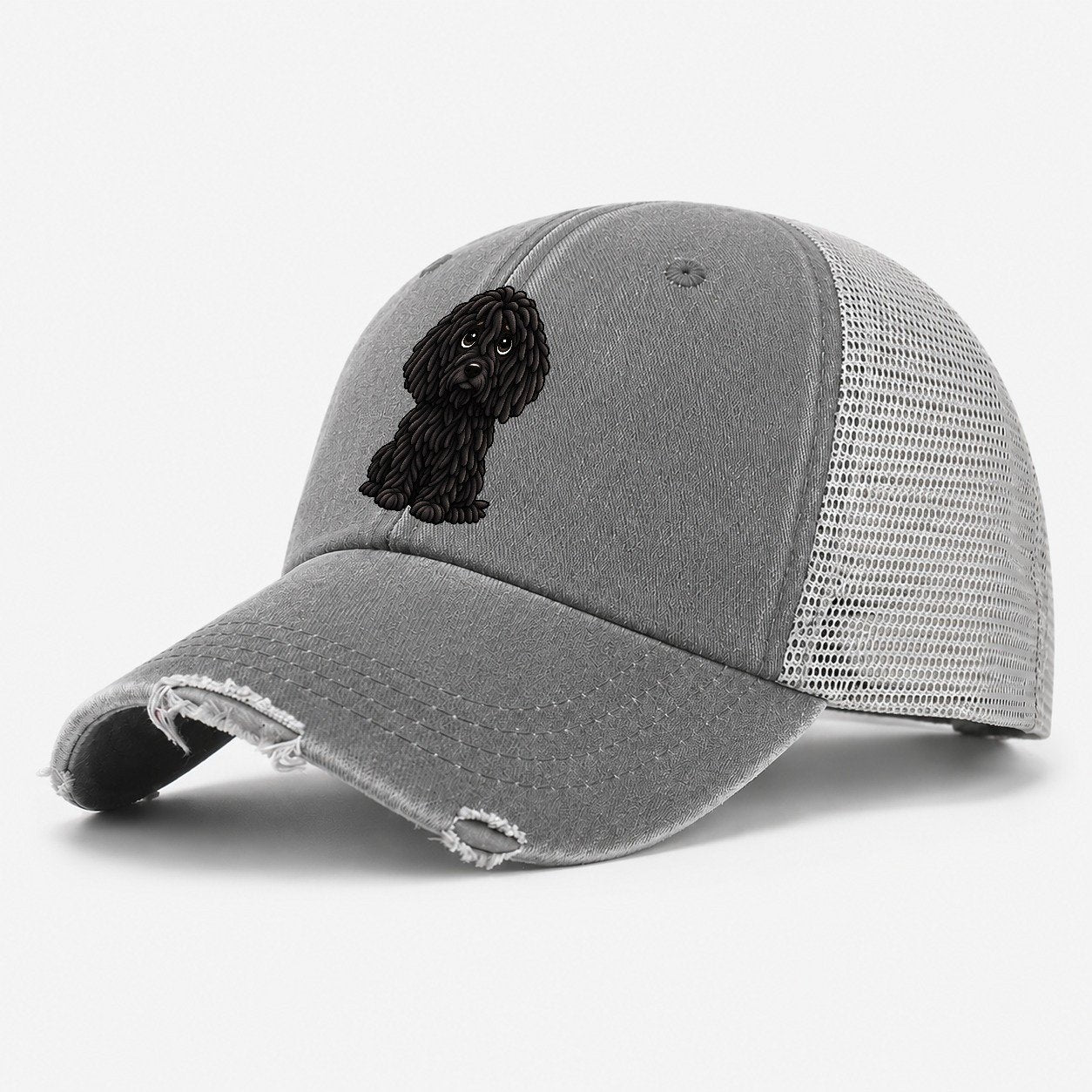 Puli Sitting Sweetheart Washed Trucker Hat – Grey