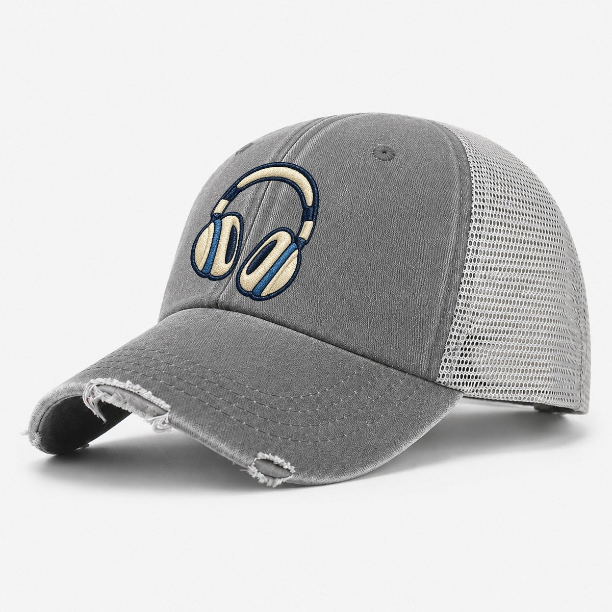 Over Ear Headphones Tiny Solo Marks Washed Trucker Hat – Grey