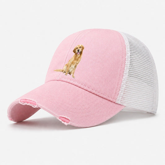 Joyful Golden Retriever With A Radiant Smile Washed Trucker Hat – Light Pink