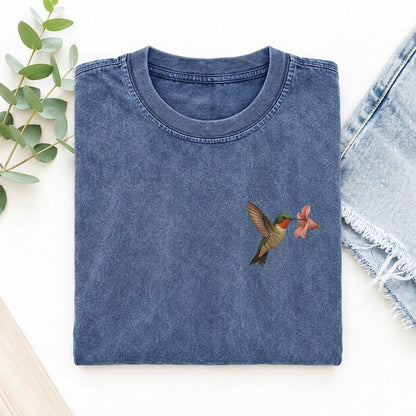 Hummingbird Haven Left Chest Vintage T-shirt – Washed Blue