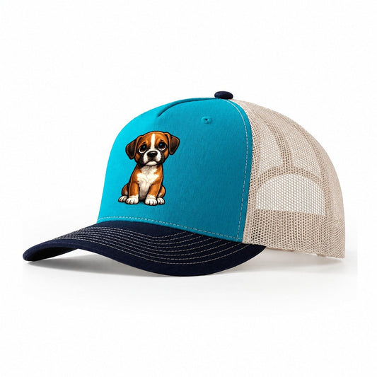 Boxer Sitting Sweetheart Trucker Hat – Teal Navy