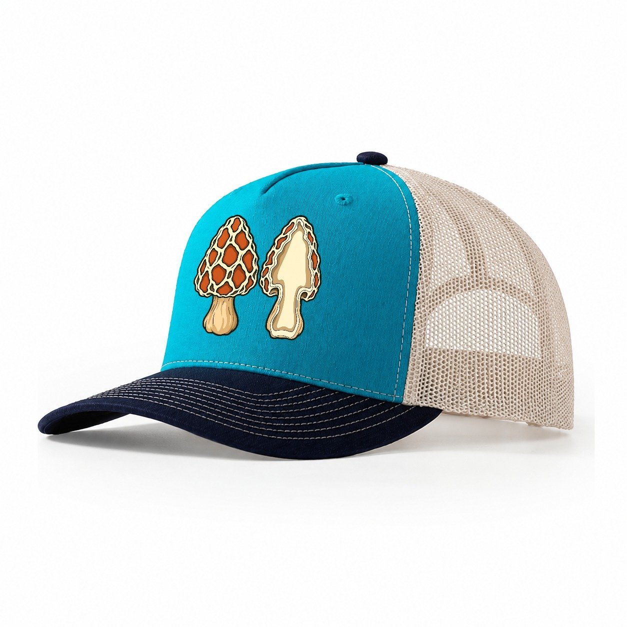 Morel Profile Study Foraging And Mycology Trucker Hat – Teal Navy