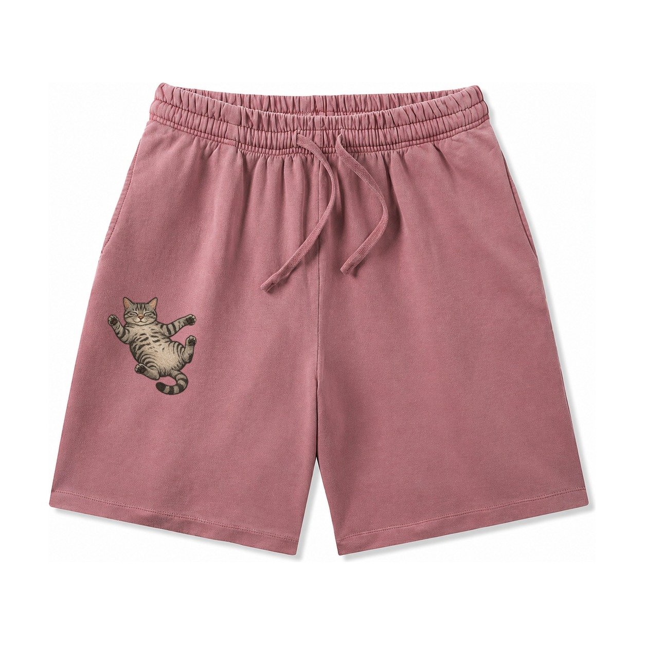 American Shorthair Silver Tabby Classic Pattern Fully Relaxe Washed Shorts – Burgundy