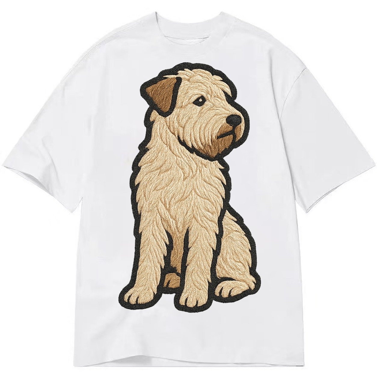 Soft Coated Wheaten Terrier Light Tan Flowing Coat Embroider Classic T-shirt – White