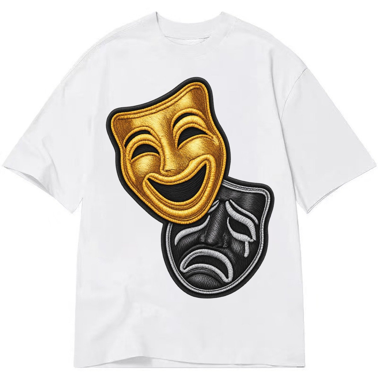 Broadway Masks Comedy Tragedy Masks In Gold And Black Theate Classic T-shirt – White