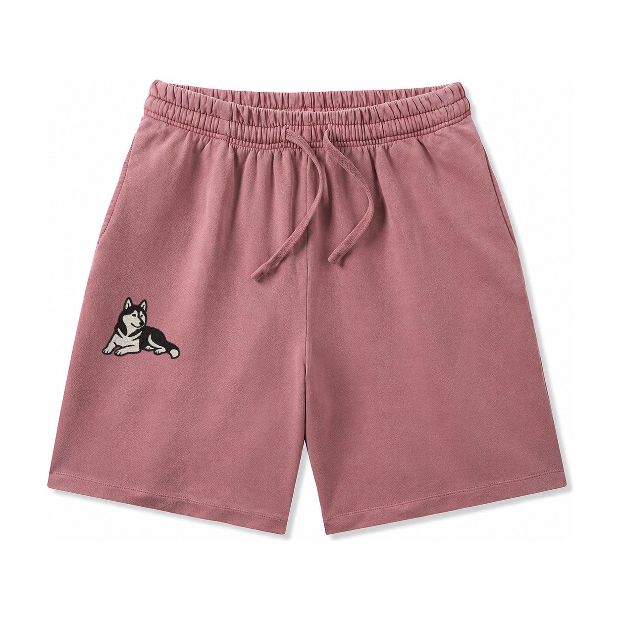 Siberian Husky Black And White Relaxed Lying Down With Head Washed Shorts – Burgundy