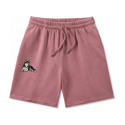 Siberian Husky Black And White Relaxed Lying Down With Head Washed Shorts – Burgundy