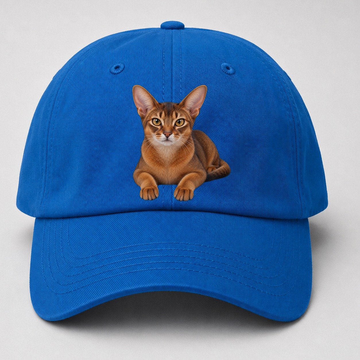 Abyssinian Reclining Paws Forward Realistic Cat Portrait Baseball Cap – Blue