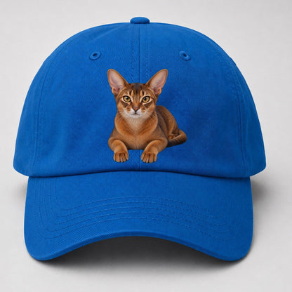 Abyssinian Reclining Paws Forward Realistic Cat Portrait Baseball Cap – Blue